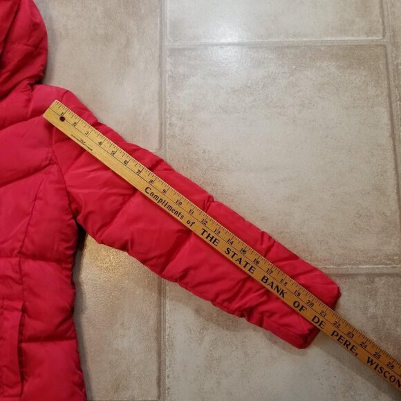 ✅Hooded Red Puffer Jacket Knee Length Zip Up Winter Coat Women's M *SEAM SPLIT* - Picture 9 of 16